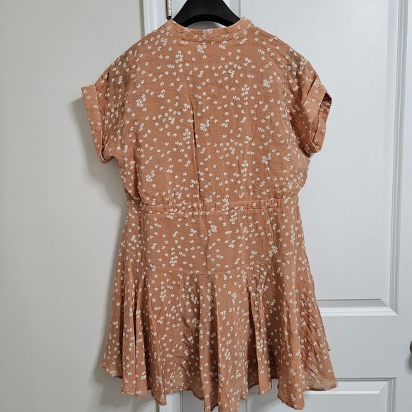 Entro Floral V-Neck Button Front Drawstring Waist Mini Dress Terracotta D16088 M - Picture 12 of 12